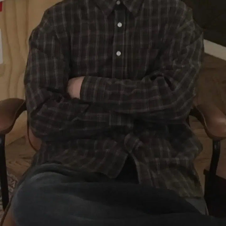 [BUNJANG] Two-Tone Brown Check Long Sleeve Shirt / 투븐 브라운 체크 긴팔 셔츠