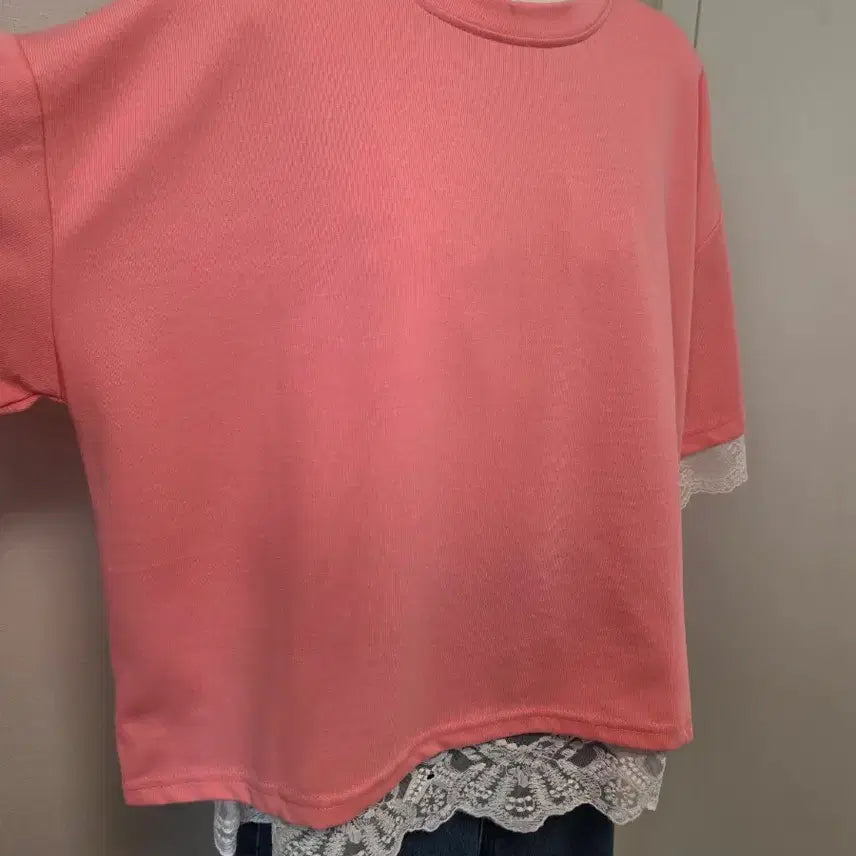 [BUNJANG] Lace Trimmed Pink Top and Bottom Set / 레이스 트리밍 핑크색 상하의 세트