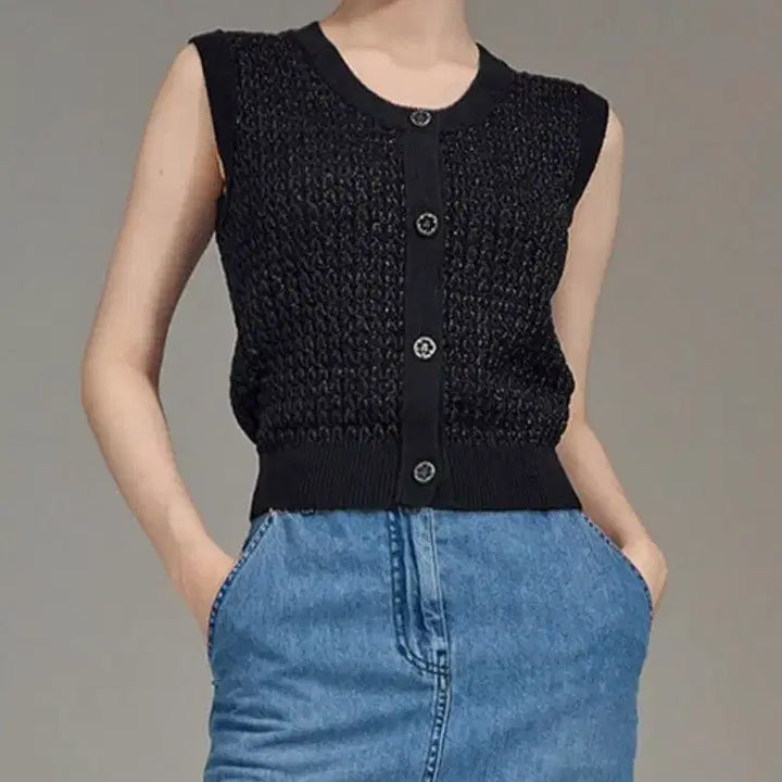 [BUNJANG] Hansem Lanvin Glitter Button-Up Knit Vest / 한섬 랑방 글리터 버튼업 니트베스트