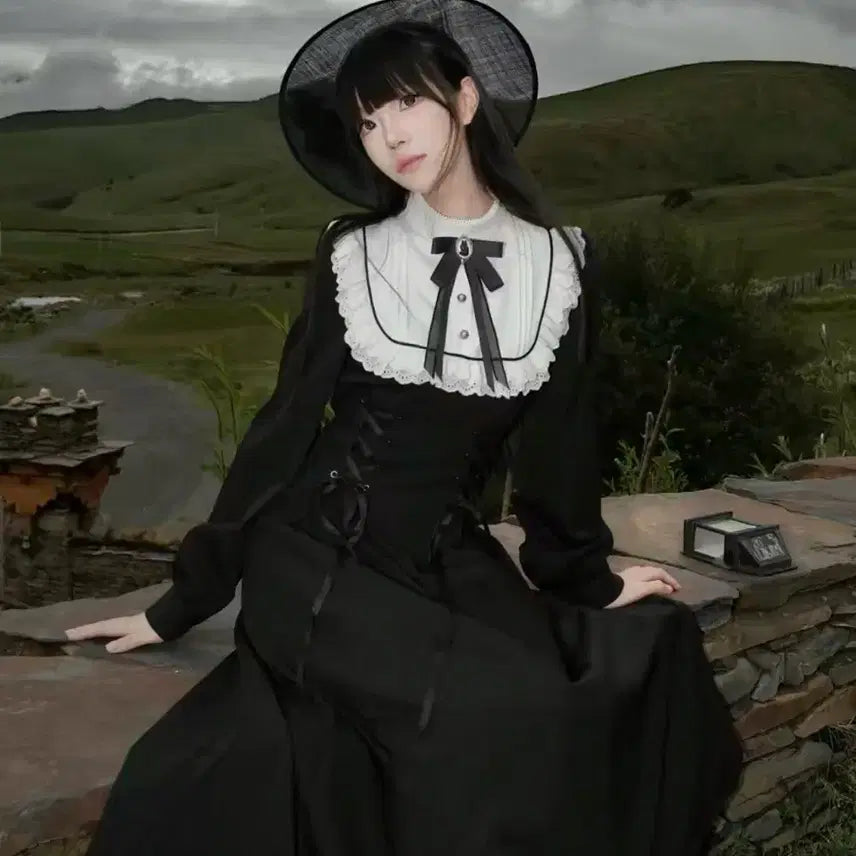[BUNJANG] Gothic Lolita Frill Long Dress / [1회착용] 중브 고스로리 클래식로리타 고딕 프릴 롱원피스