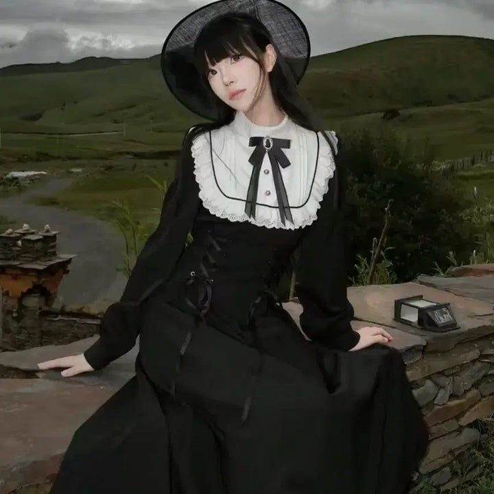 [BUNJANG] Gothic Lolita Frill Long Dress / [1회착용] 중브 고스로리 클래식로리타 고딕 프릴 롱원피스