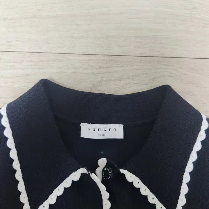 [BUNJANG] Sandro Black Cardigan Jacket with White Lace Trim / 산드로 블랙 가디건 자켓 화이트 레이스 트리밍