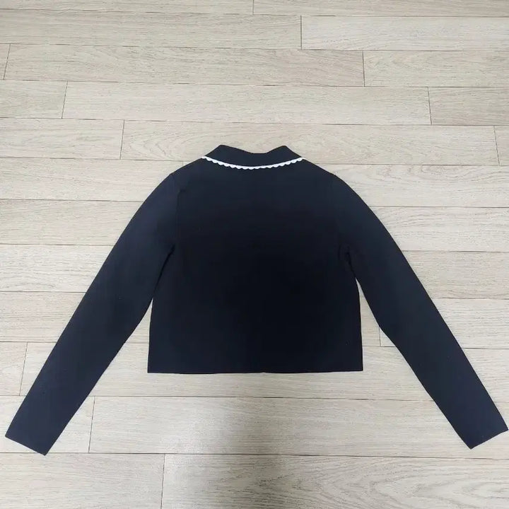 [BUNJANG] Sandro Black Cardigan Jacket with White Lace Trim / 산드로 블랙 가디건 자켓 화이트 레이스 트리밍
