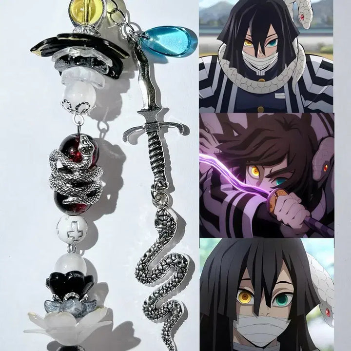 [BUNJANG] Demon Slayer Iguro Obanai Style Beaded Keychain Bookmark / 귀멸의 칼날 이구로 오바나이 st 비즈 키링 고리 책갈피 키체인 귀칼