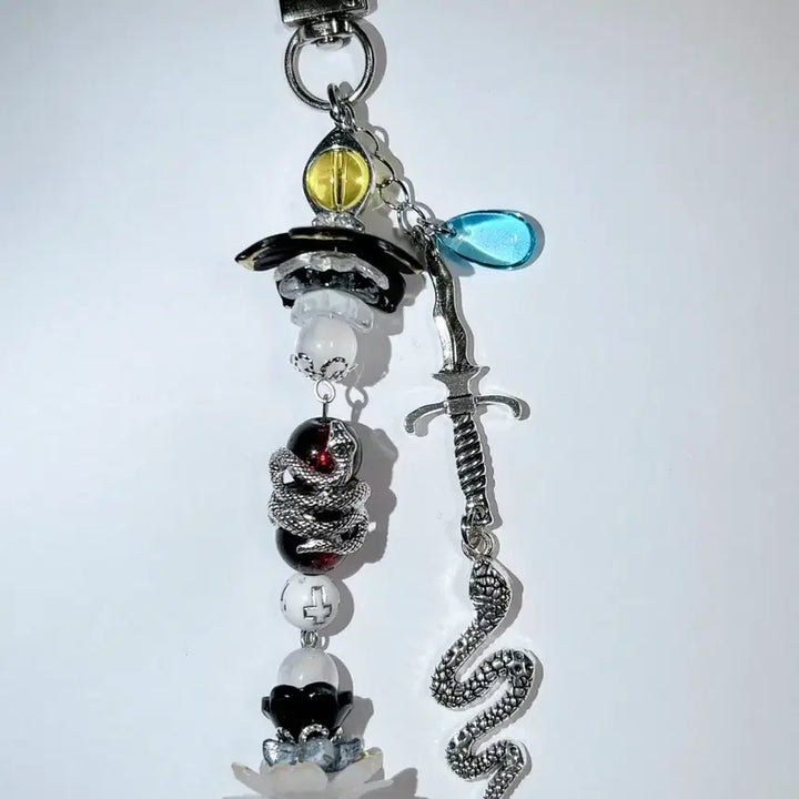 [BUNJANG] Demon Slayer Iguro Obanai Style Beaded Keychain Bookmark / 귀멸의 칼날 이구로 오바나이 st 비즈 키링 고리 책갈피 키체인 귀칼