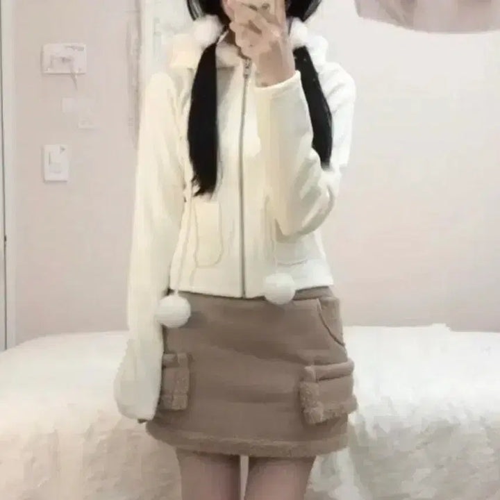 [BUNJANG] Snug Seonyang Melody Pom-Pom Zip-Up Mori Girl / 스너그 snug 서냥님 멜로디 집업 폼폼 집업 모리걸