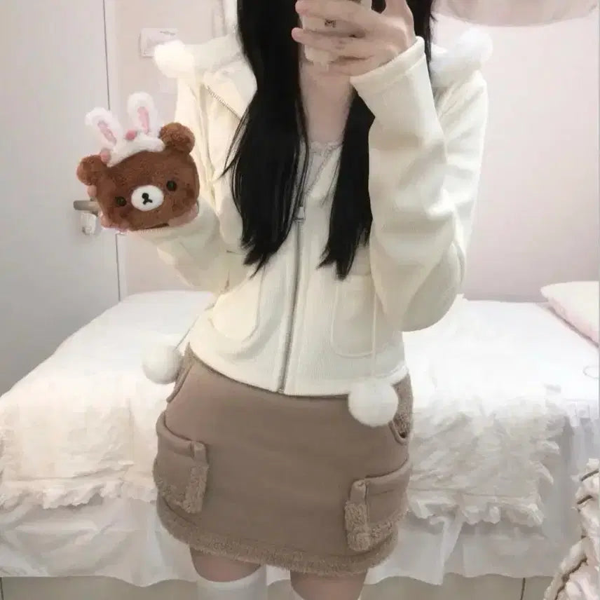 [BUNJANG] Snug Seonyang Melody Pom-Pom Zip-Up Mori Girl / 스너그 snug 서냥님 멜로디 집업 폼폼 집업 모리걸