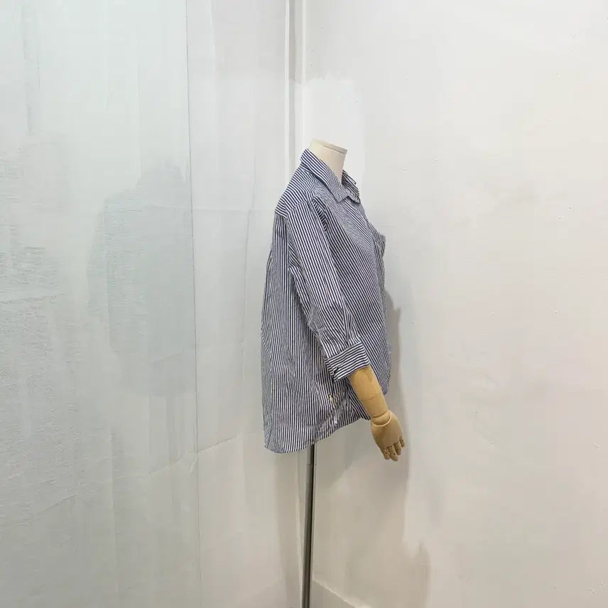 [BUNJANG] Lapstyle Striped 7-Part Sleeve Blouse Shirt / 랩스타일 스트라이프 줄무늬 칠부 블라우스 셔츠 4443