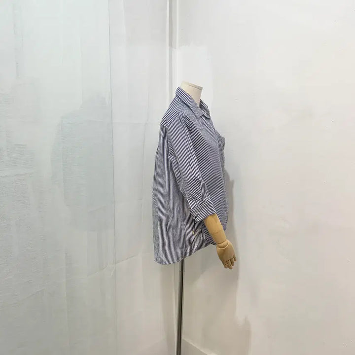 [BUNJANG] Lapstyle Striped 7-Part Sleeve Blouse Shirt / 랩스타일 스트라이프 줄무늬 칠부 블라우스 셔츠 4443