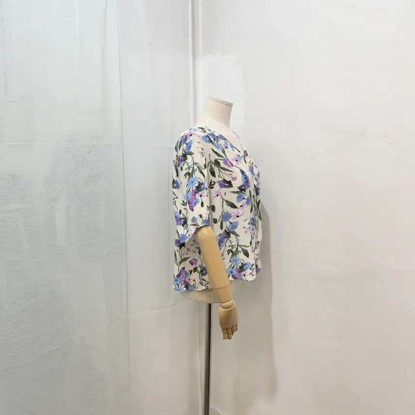 [BUNJANG] Flower Pattern Short Sleeve Blouse Shirt / 나무그림 꽃무늬 플라워 반팔블라우스 반팔셔츠 4447