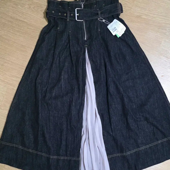 [BUNJANG] Chiffon Slit Denim Long Skirt / 쉬폰 절개 데님 롱스커트 F 새거
