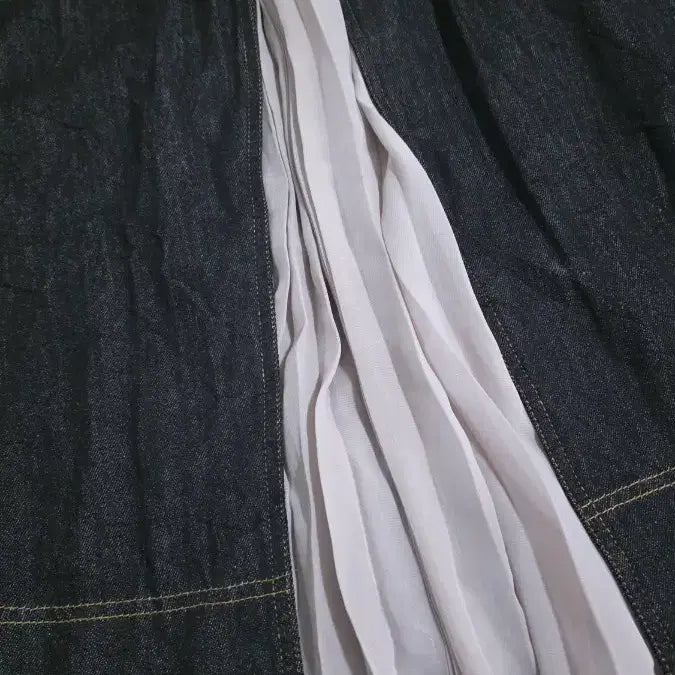 [BUNJANG] Chiffon Slit Denim Long Skirt / 쉬폰 절개 데님 롱스커트 F 새거