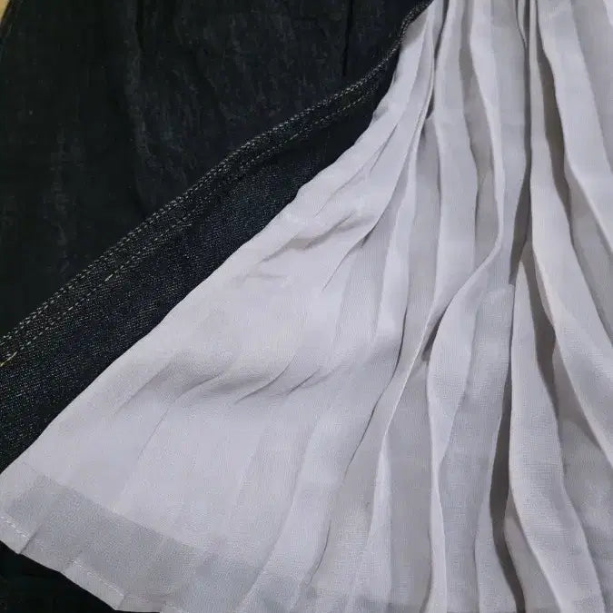 [BUNJANG] Chiffon Slit Denim Long Skirt / 쉬폰 절개 데님 롱스커트 F 새거
