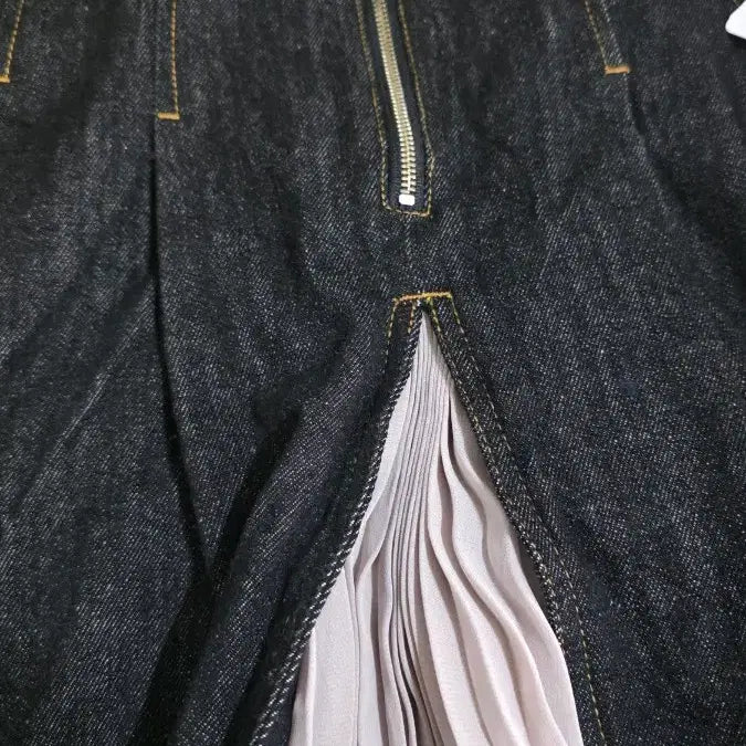 [BUNJANG] Chiffon Slit Denim Long Skirt / 쉬폰 절개 데님 롱스커트 F 새거