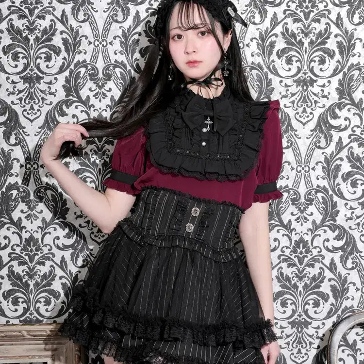 [BUNJANG] NOEMIE Gothic Ribbon Square Yoke Short Sleeve Blouse / 노에미 NOEMIE 고딕 리본 스퀘어 요크 반팔 블라우스