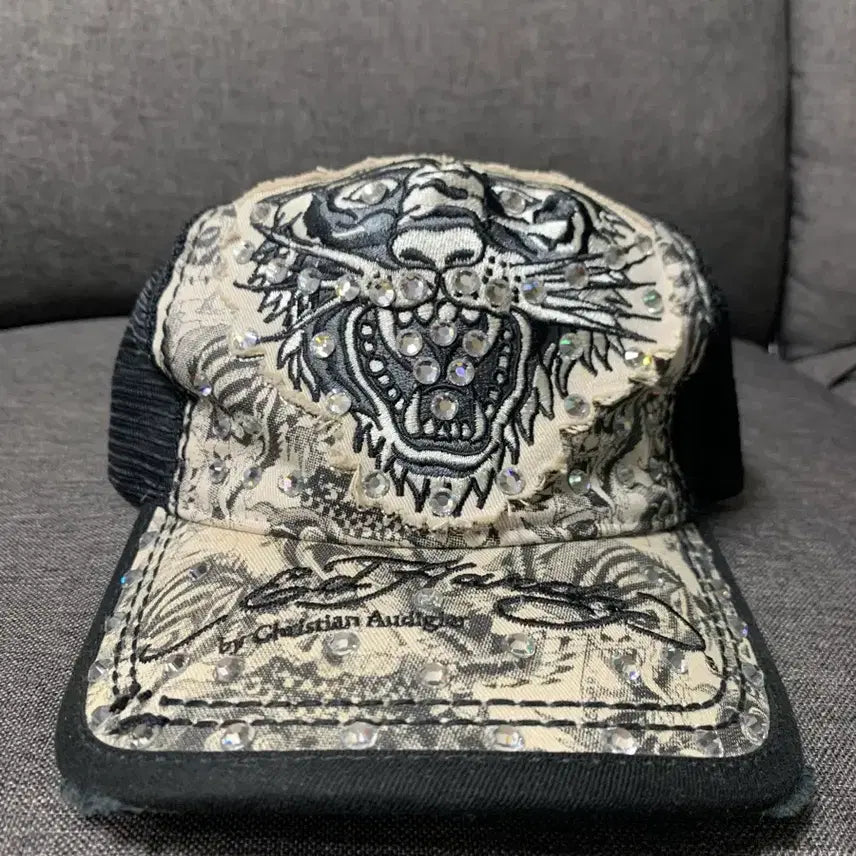 [BUNJANG] Ed Hardy Swarovski Mesh Snapback Hat / Ed Hardy  에디하디 스냅백 스와로브스키 모자