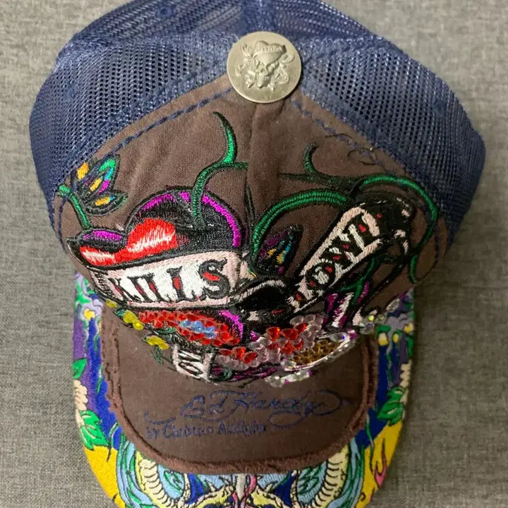 [BUNJANG] Ed Hardy Swarovski Stone Snapback Hat / Ed Hardy  에디하디 스냅백 스와로브스키 모자