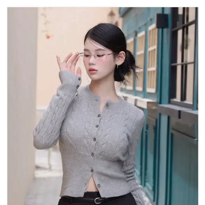 [BUNJANG] Kaindami Cable Slim Fit Knit Cardigan (Heathered Grey) / 카인다미 케이블 슬림핏 니트 가디건 보카시그레이