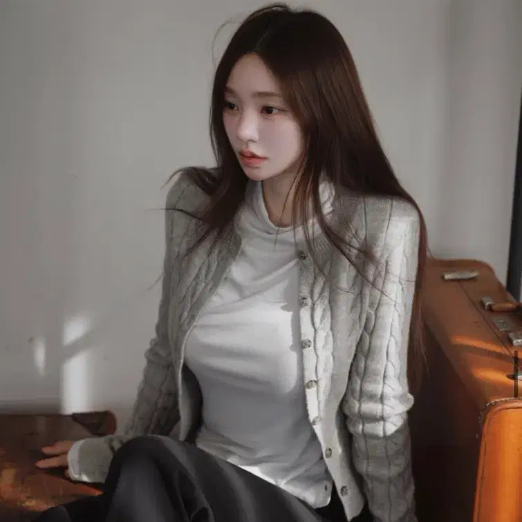 [BUNJANG] Kaindami Cable Slim Fit Knit Cardigan (Heathered Grey) / 카인다미 케이블 슬림핏 니트 가디건 보카시그레이