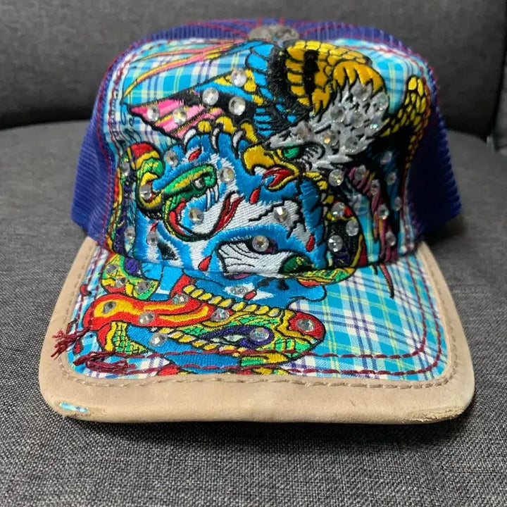 [BUNJANG] Ed Hardy Swarovski Embellished Snapback Hat / Ed Hardy  에디하디 스냅백 스와로브스키 모자