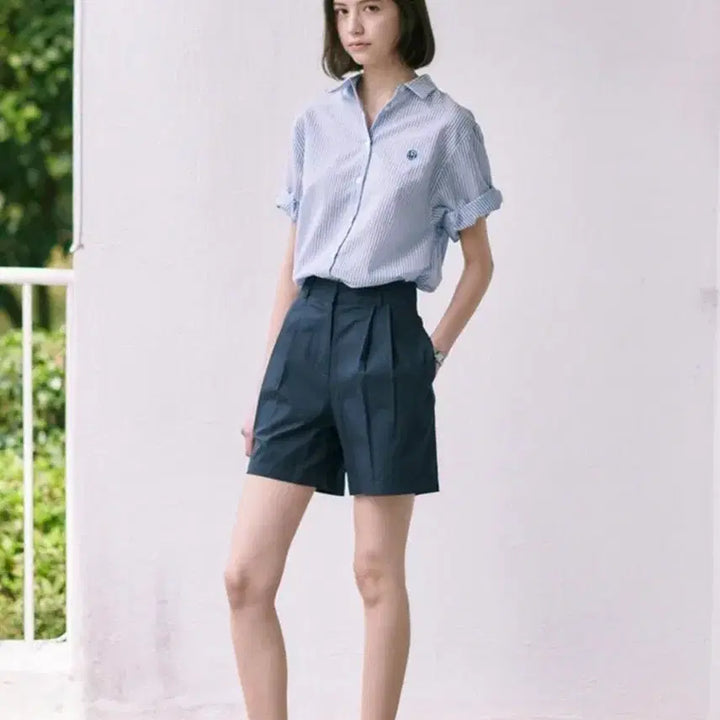[BUNJANG] Fabricology Striped Half-Sleeve Shirt - Blue / 패브릭컬러지 스트라이프 반팔 셔츠 블루