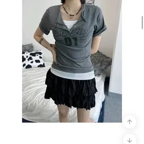 [BUNJANG] Number Printing Button Slim T-Shirt / [새상품]키치 넘버 프린팅 버튼 슬림 티셔츠