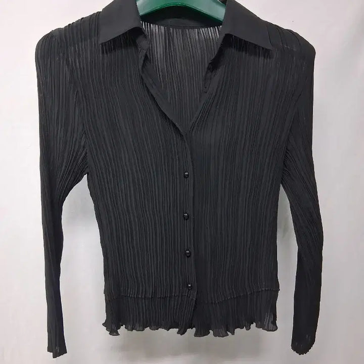 [BUNJANG] Black Sheer Shirred Long Sleeve Blouse / 블랙 시스루 셔링 긴팔 블라우스66 외 망사 상의 88 개당