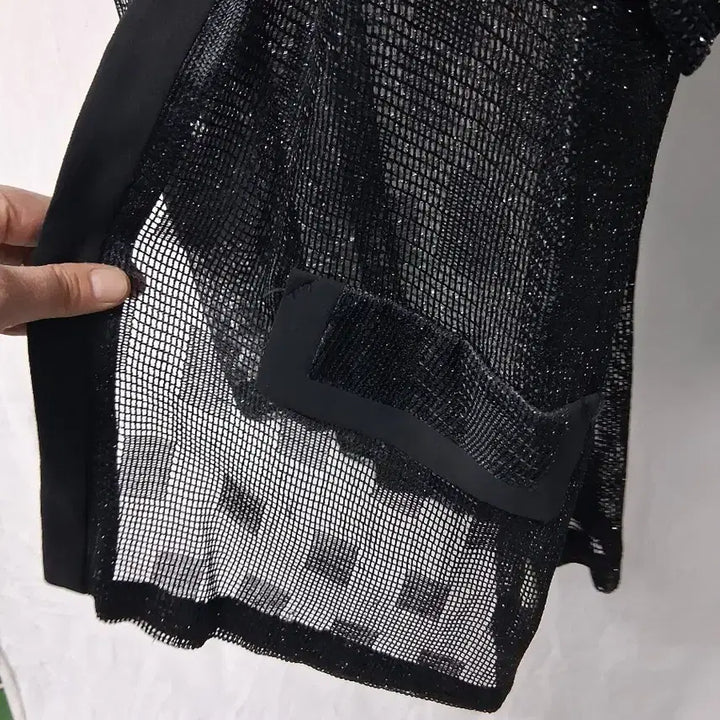 [BUNJANG] Black Sheer Shirred Long Sleeve Blouse / 블랙 시스루 셔링 긴팔 블라우스66 외 망사 상의 88 개당