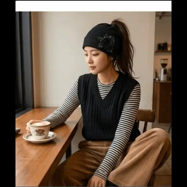 [BUNJANG] 블랙 로즈 망사 봄여름 코사지 비니 F / 블랙 로즈 망사 봄여름 코사지 비니 F