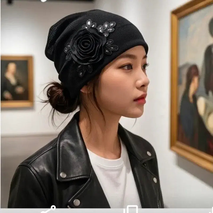 [BUNJANG] 블랙 로즈 망사 봄여름 코사지 비니 F / 블랙 로즈 망사 봄여름 코사지 비니 F