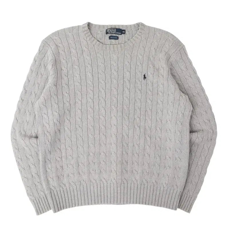 [BUNJANG] Polo Ralph Lauren Light Gray Cotton Cable Knit Sweater / 폴로랄프로렌 라이트 그레이 코튼 케이블 니트
