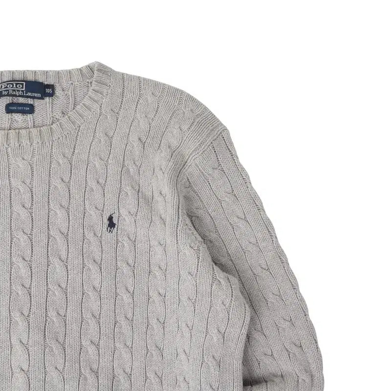 [BUNJANG] Polo Ralph Lauren Light Gray Cotton Cable Knit Sweater / 폴로랄프로렌 라이트 그레이 코튼 케이블 니트