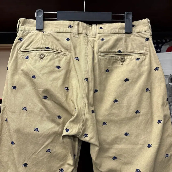 [BUNJANG] Beams Japan All Over Skull Embroidered Cotton Chino 7/10 Pants / 00s 빔즈재팬 올오버 스컬 엠브로이드 코튼치노 7부팬츠 N1276