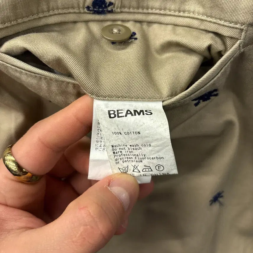 [BUNJANG] Beams Japan All Over Skull Embroidered Cotton Chino 7/10 Pants / 00s 빔즈재팬 올오버 스컬 엠브로이드 코튼치노 7부팬츠 N1276