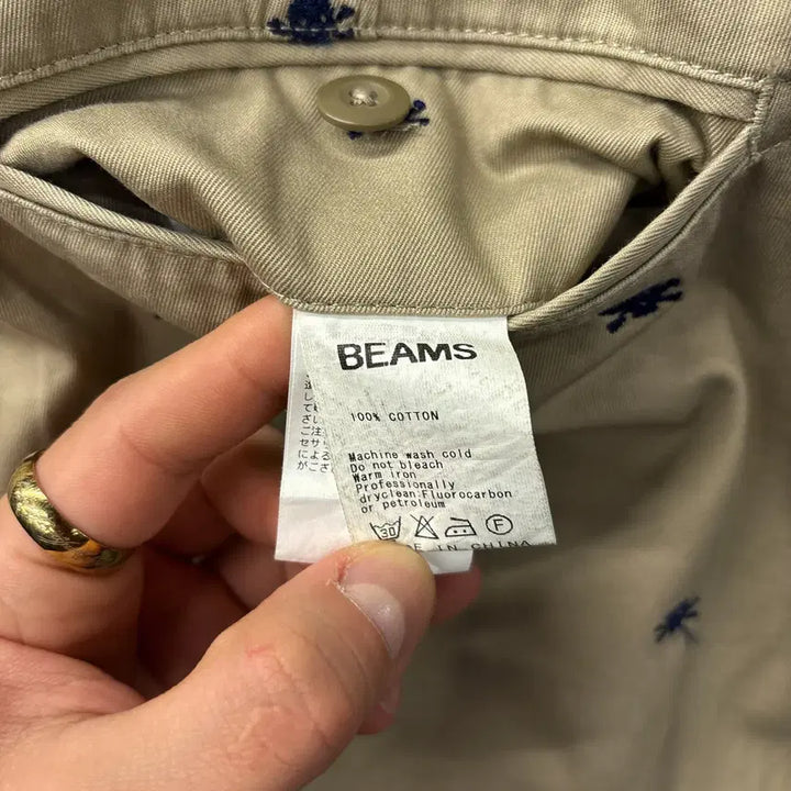 [BUNJANG] Beams Japan All Over Skull Embroidered Cotton Chino 7/10 Pants / 00s 빔즈재팬 올오버 스컬 엠브로이드 코튼치노 7부팬츠 N1276