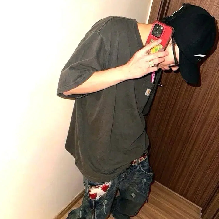 [BUNJANG] Carhartt Vintage 4XL Khaki Half Sleeve T-shirt / 칼하트 빈티지 4XL 카키색 반필티