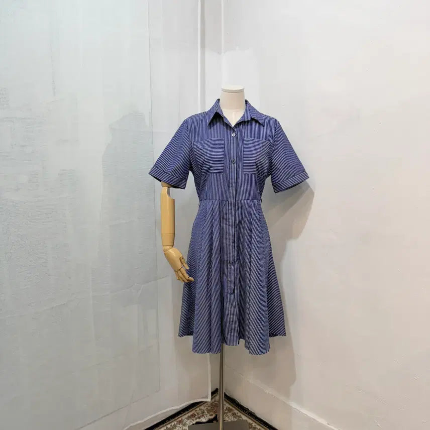 [BUNJANG] Striped Short Sleeve Dress / 줄무늬 스트라이프 반팔셔츠원피스 롱원피스 4457