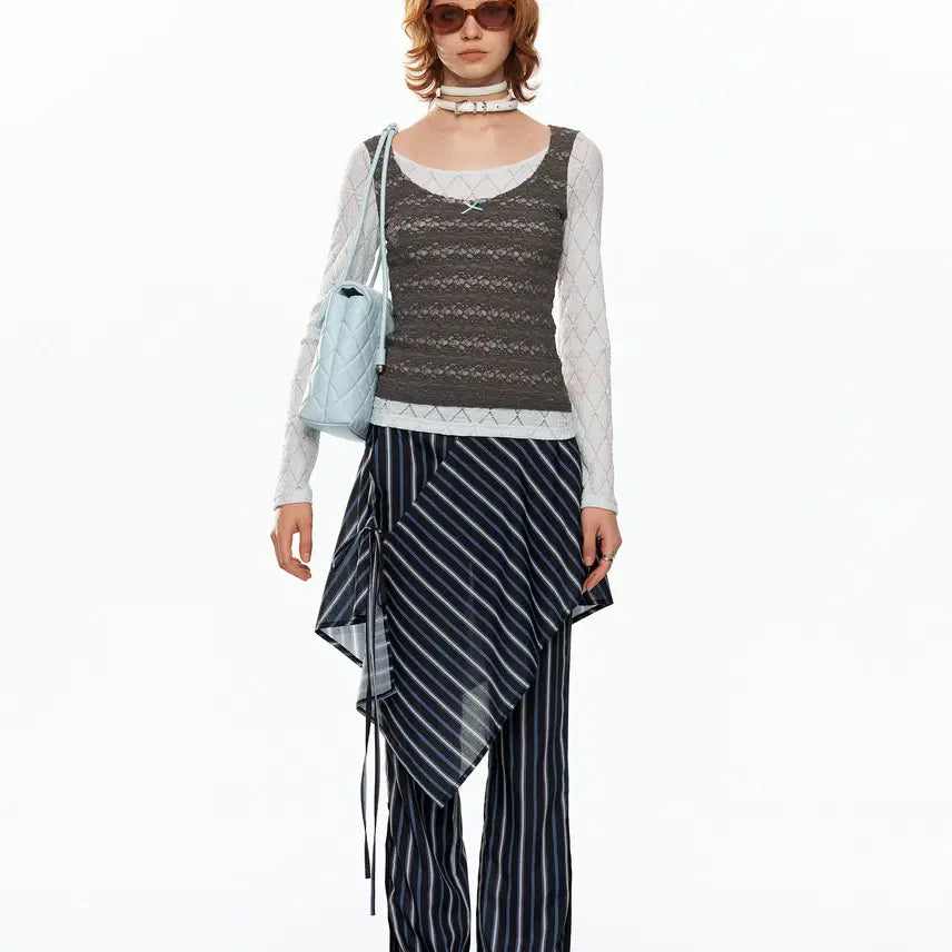 [BUNJANG] YOSHUYUKI Fake Two-Piece Lace Layered Top / YOSHUYUKI 요슈유키 페이크 투피스 레이스 레이어드 탑