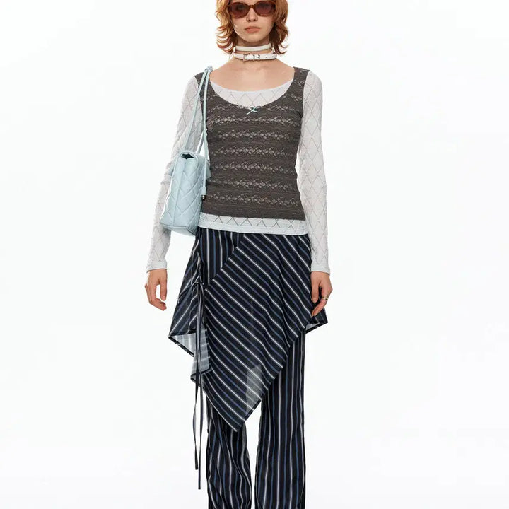 [BUNJANG] YOSHUYUKI Fake Two-Piece Lace Layered Top / YOSHUYUKI 요슈유키 페이크 투피스 레이스 레이어드 탑