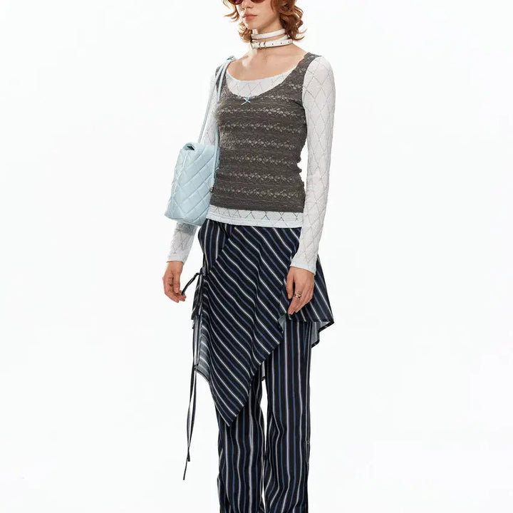 [BUNJANG] YOSHUYUKI Fake Two-Piece Lace Layered Top / YOSHUYUKI 요슈유키 페이크 투피스 레이스 레이어드 탑