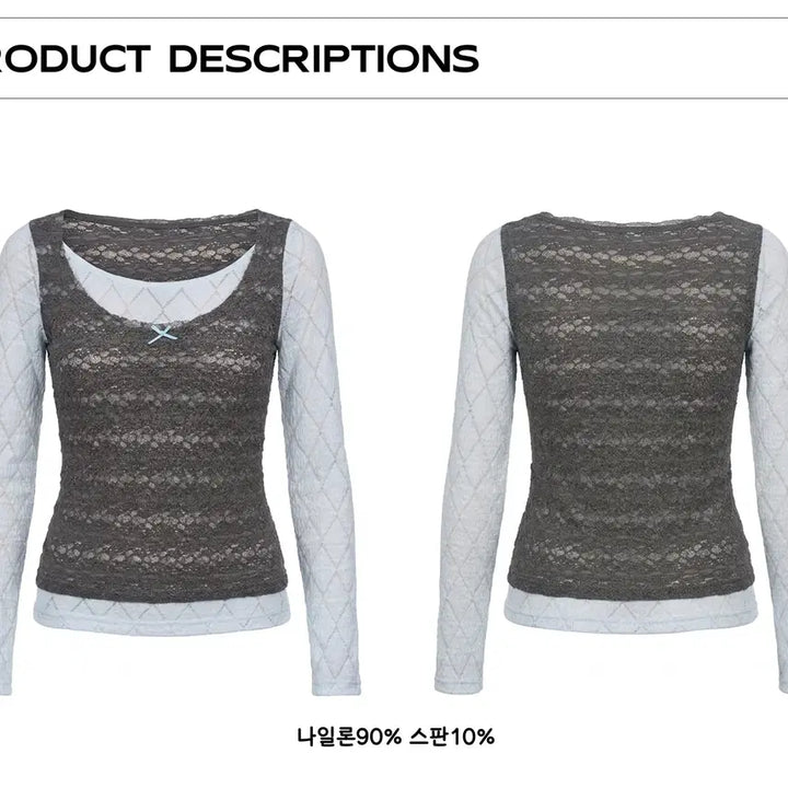 [BUNJANG] YOSHUYUKI Fake Two-Piece Lace Layered Top / YOSHUYUKI 요슈유키 페이크 투피스 레이스 레이어드 탑