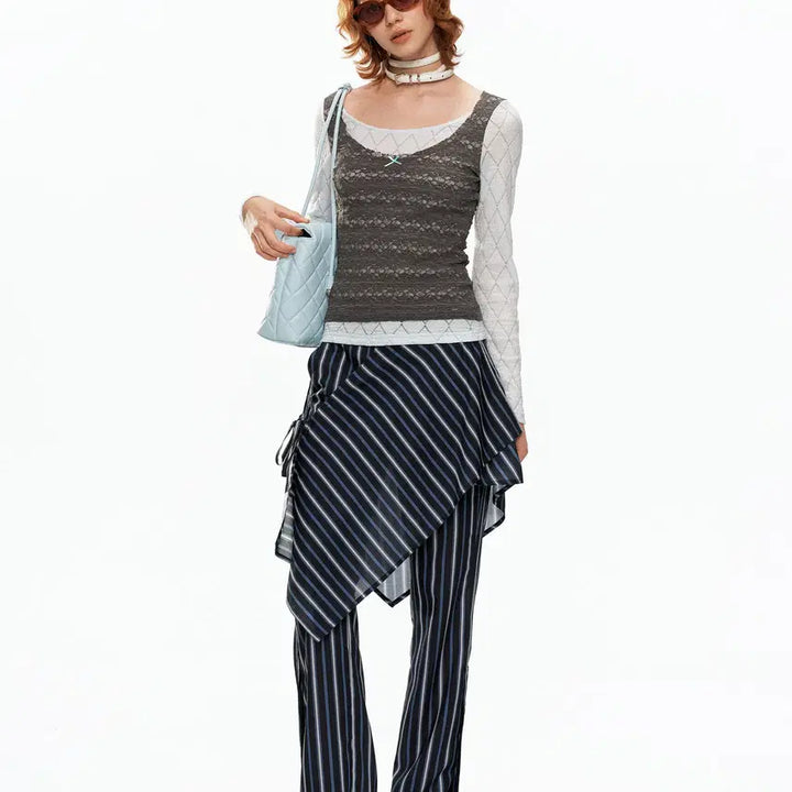 [BUNJANG] YOSHUYUKI Fake Two-Piece Lace Layered Top / YOSHUYUKI 요슈유키 페이크 투피스 레이스 레이어드 탑