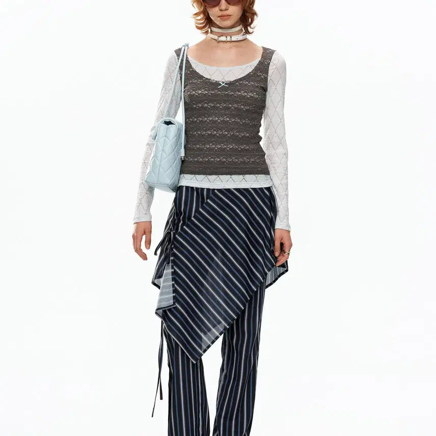 [BUNJANG] YOSHUYUKI Fake Two-Piece Lace Layered Top / YOSHUYUKI 요슈유키 페이크 투피스 레이스 레이어드 탑