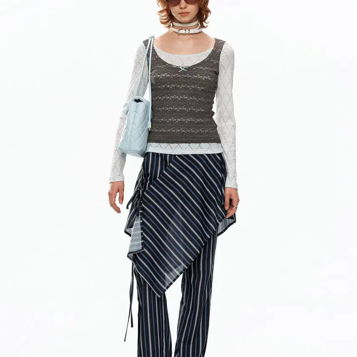 [BUNJANG] YOSHUYUKI Fake Two-Piece Lace Layered Top / YOSHUYUKI 요슈유키 페이크 투피스 레이스 레이어드 탑