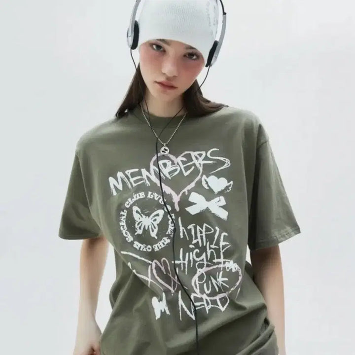 [SOLD OUT] 러브이즈트우 카키색 프린팅 반팔