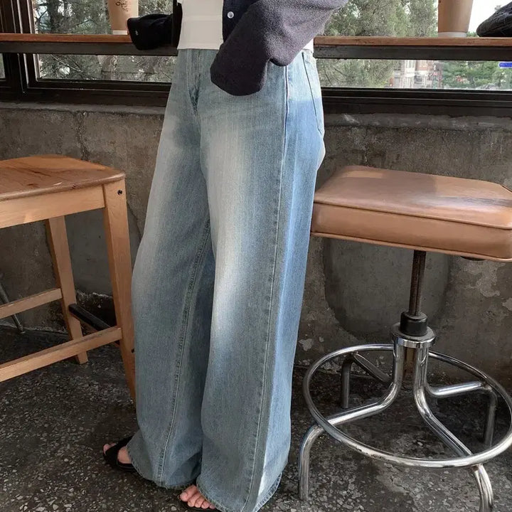 [BUNJANG] 모너프 넘버링 와이드 연청 데님 팬츠 / 모너프 넘버링 와이드 연청 데님 팬츠