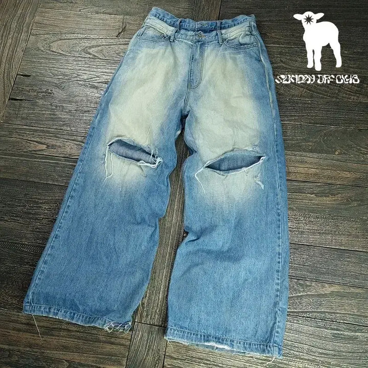 [BUNJANG] 선데이오프클럽 24 S/S 더블 웨이스트 디스트레스드 데님 M20233 / 선데이오프클럽 24 S/S 더블 웨이스트 디스트레스드 데님 M20233