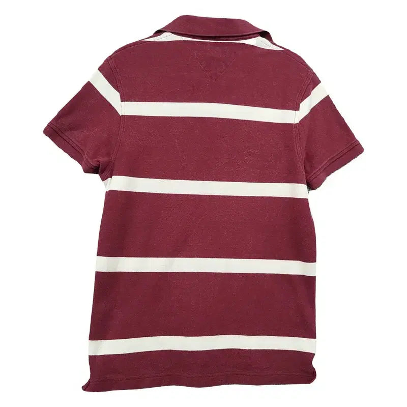 [BUNJANG] Tommy Hilfiger Striped Burgundy Polo Shirt / 타미힐피거 스트라이프 버건디 반팔 카라티 S/P