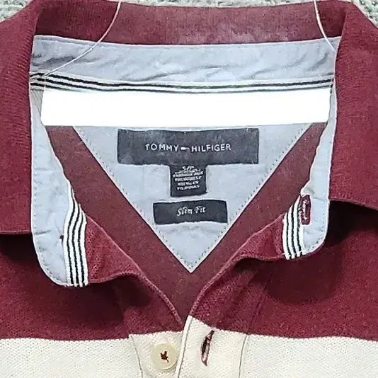 [BUNJANG] Tommy Hilfiger Striped Burgundy Polo Shirt / 타미힐피거 스트라이프 버건디 반팔 카라티 S/P