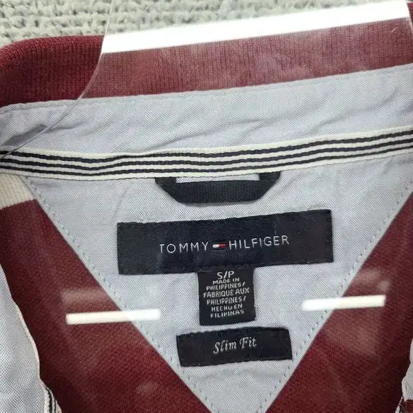 [BUNJANG] Tommy Hilfiger Striped Burgundy Polo Shirt / 타미힐피거 스트라이프 버건디 반팔 카라티 S/P
